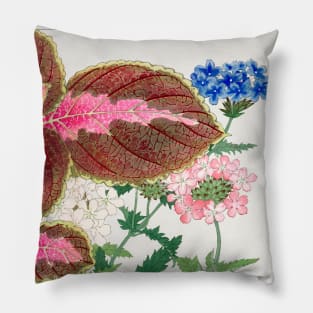 Vintage Coleus and Verbena Japanese Flower illustration Pillow