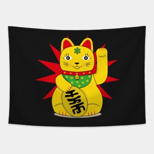 Yellow Maneki Neko Lucky Good Fortune Cat Tapestry