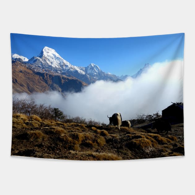 Panoramic View Of Everest Mountain Tapestry by whimsyart