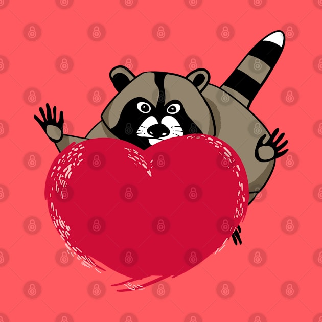 Funny cartoon raccoon and a huge red fiery heart by kdegtiareva