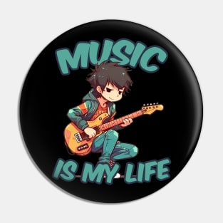 A boy playing his favourite guitar Pin