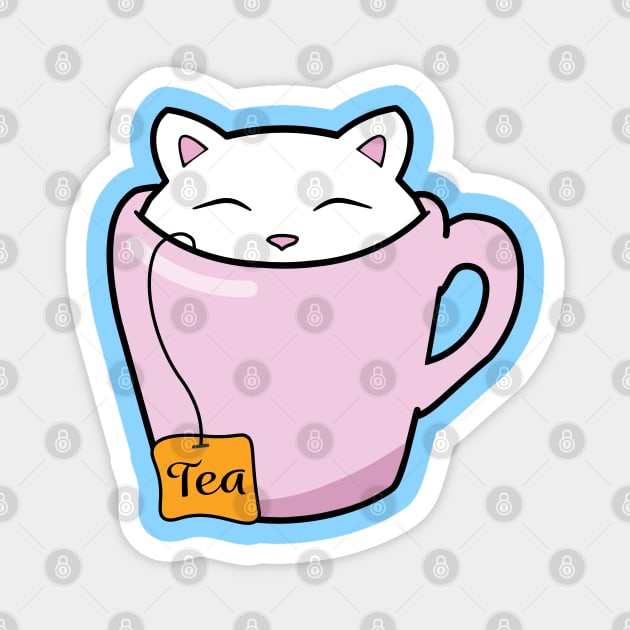 Cute cat in a pink cup of tea Magnet by Purrfect