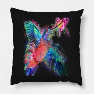 Colorful rainbow hummingbird watercolor art print Pillow