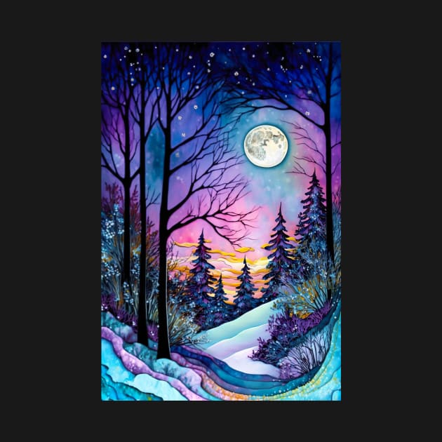 Colorful psychedelic winter wonderland with vibrant fluorescent colors by UmagineArts