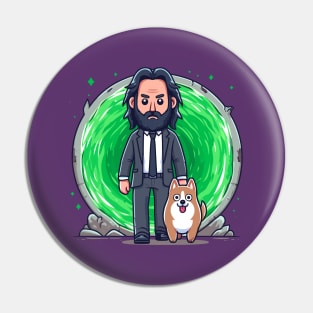 Old John Wick with Shiba Inu Dog Pin