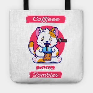 coffee zombie cat coffee cures zombies  gift for cat lovers coffee addict zombies lovers. Tote