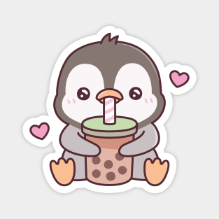 Cute Penguin Loves Bubble Tea Magnet