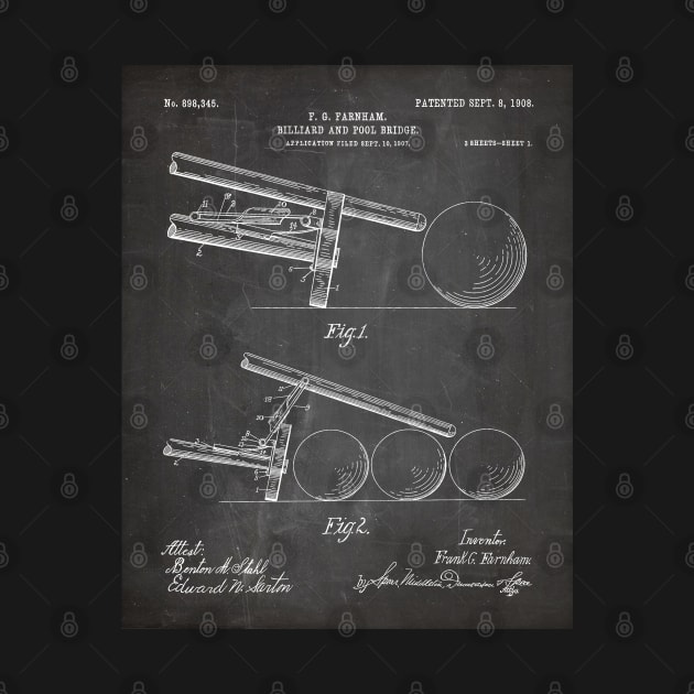 Pool Bridge Patent - Pool Art - Black Chalkboard by patentpress