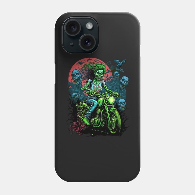 Zombie Girl riding a motorcycle Phone Case by pxdg