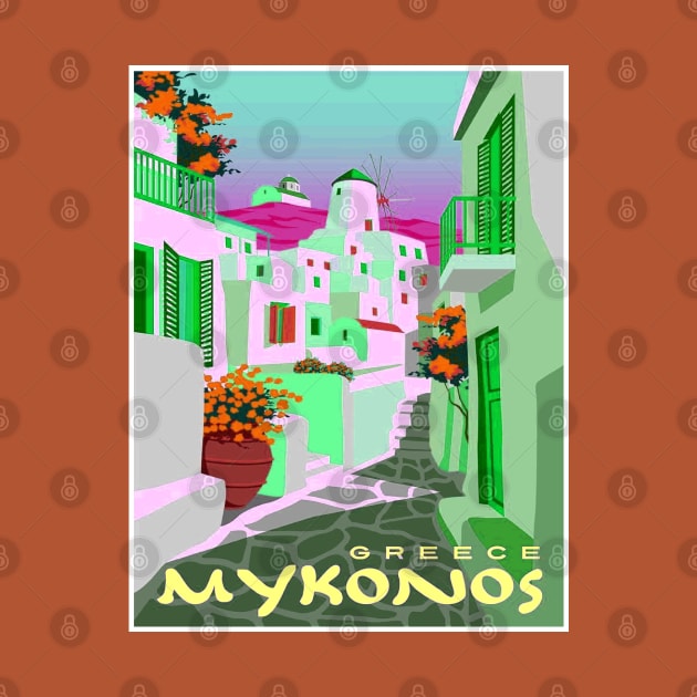 Mykonos Greece Colorful Abstract Surreal Travel and Tourism Print by posterbobs