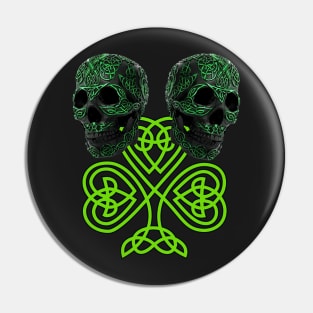 Shamrock St Patricks Day Irish Celtic Knot Skulls Pin