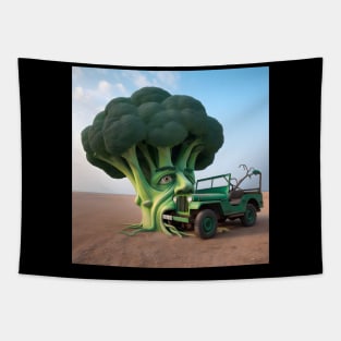 Broccoli eating a Jeep -  Salvador Dali Style Tapestry