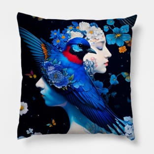 Lady Blue Bird Pillow