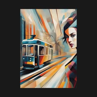 A Woman and a Tram 005 - Cubo-Futurism - Trams are Awesome! T-Shirt