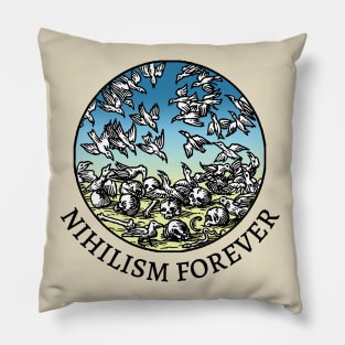 Nihilism Forever  ///// Vintage Medieval Humor Illustration Design Pillow