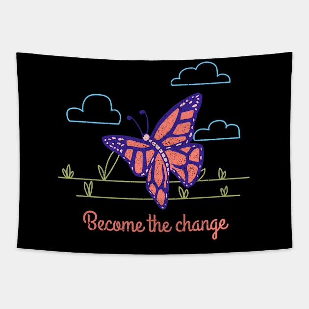 Distressed Botanical Butterflies Become The Change Tapestry by Funkrafstik