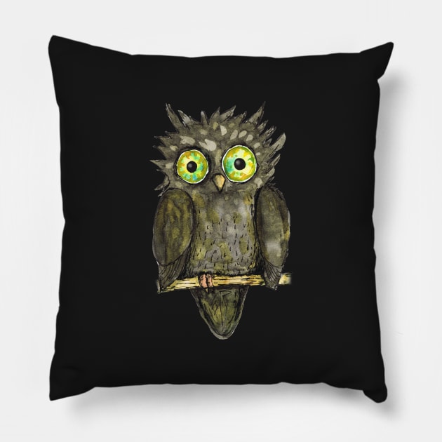 Little black owl Pillow by Bwiselizzy