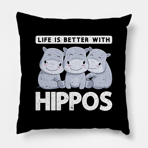 Retro Hippopotamus Life Is Better With Hippos Pillow by shirtsyoulike