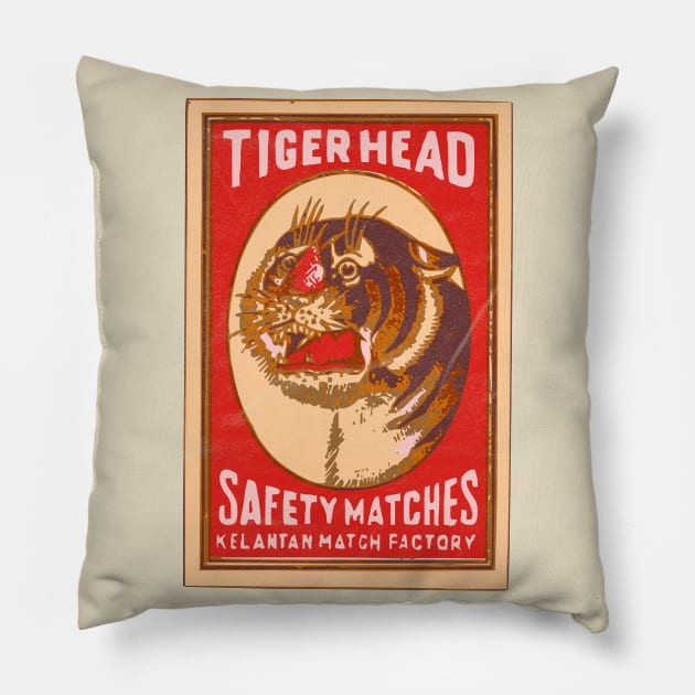 Tiger Head / Vintage Indian Matchbox Art Pillow by RCDBerlin