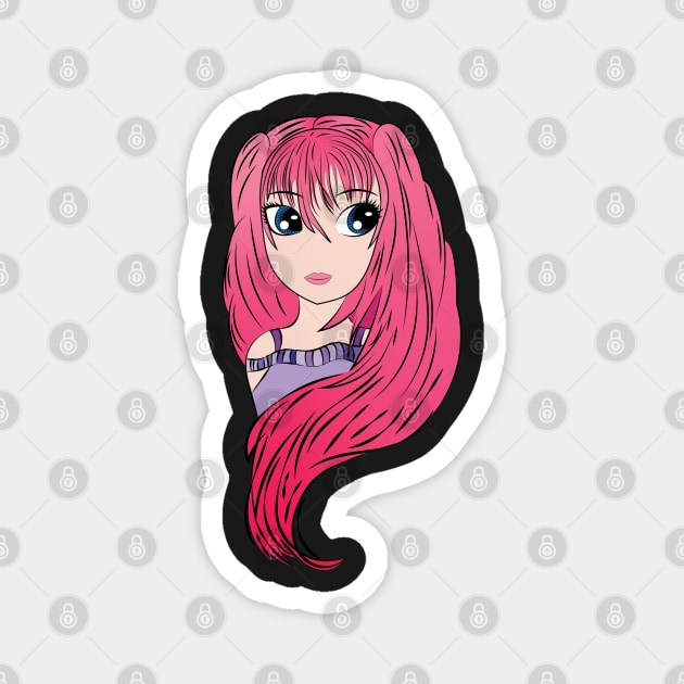 Long pink haired female anime character illustration, white