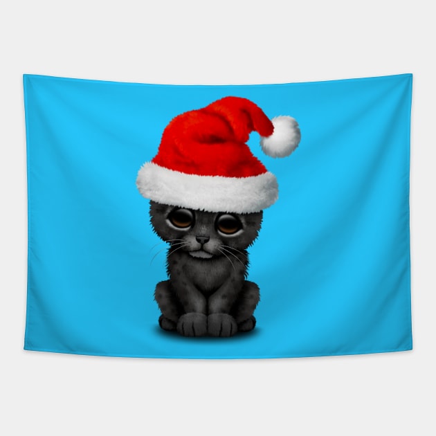 Cute Black Panther Cub Wearing a Santa Hat Tapestry by jeffbartels