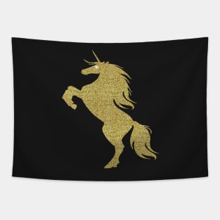 Gold Faux Glitter Magical Rearing Unicorn Tapestry