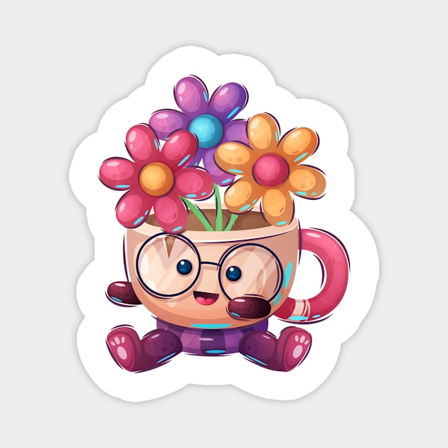 Happy Flower Cup Concept cartoon artwork Magnet by GiftsRepublic