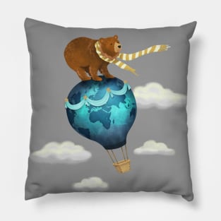 The Traveller - Brown Bear on Hot Air Ballon Pillow