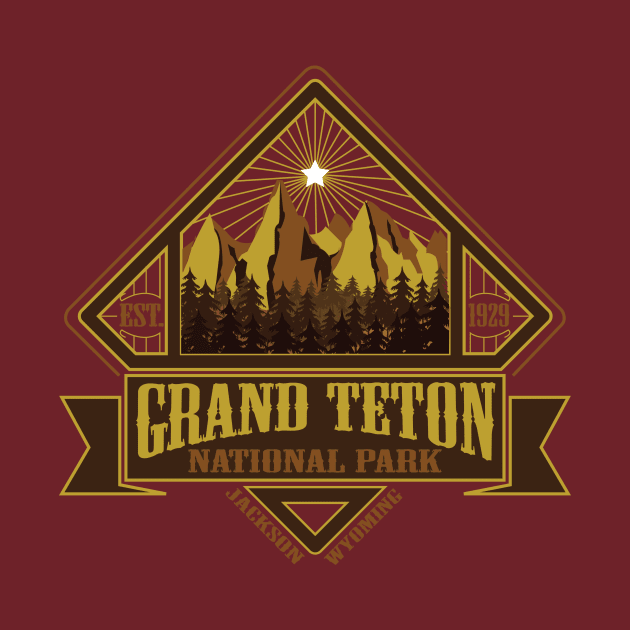 Grand Teton National Park Vintage Style Typography by LostOnTheTrailSupplyCo