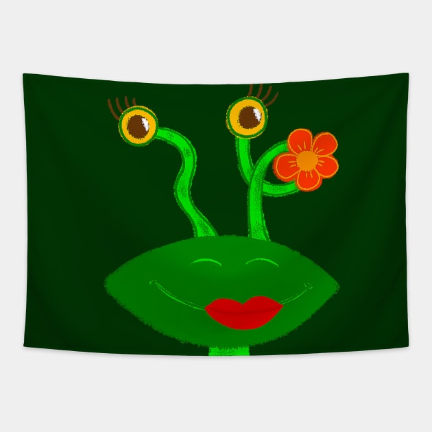 Funny Frog flower Tapestry by KMdesign