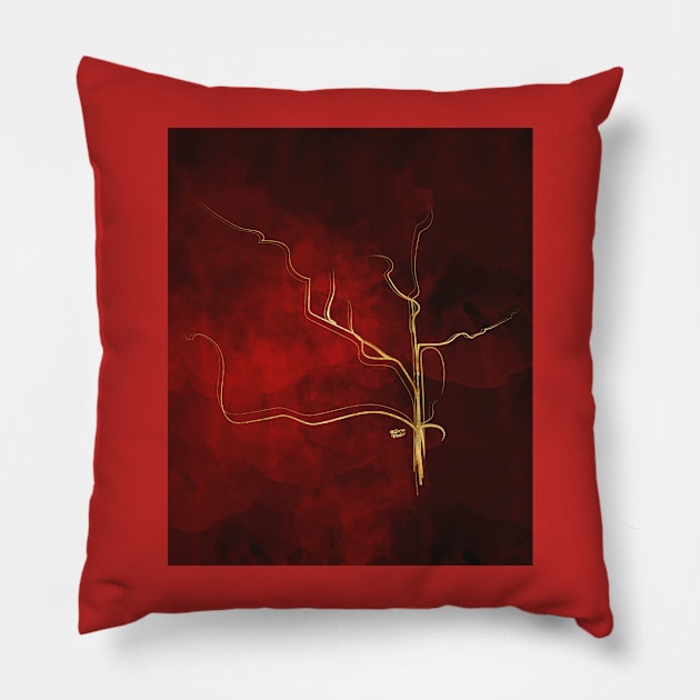 Kintsugi Red #art #decor #buyart #japanese #gold #red #kirovair #design Pillow by Kirovair