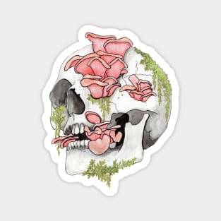 Pink Oyster Mushroom Skull Magnet