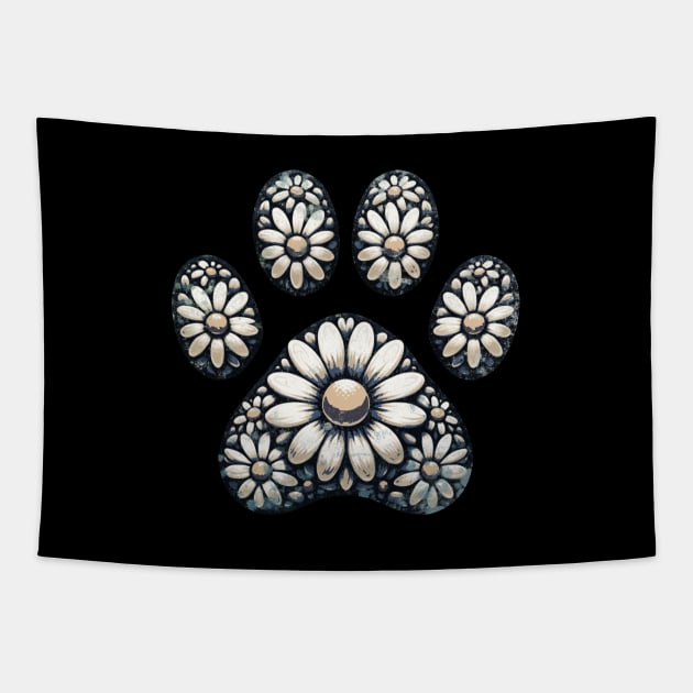 Paw print, daisies, floral, flowers, minimal style, pet lovers, animal lovers Tapestry by Collagedream