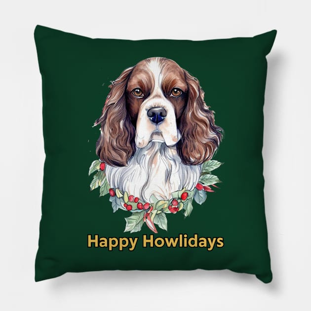 Happy Howlidays Springer Spaniel Pillow by ZogDog Pro