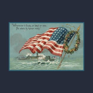 Vintage Star Spangled Banner 48-Star Flag Postcard Art T-Shirt