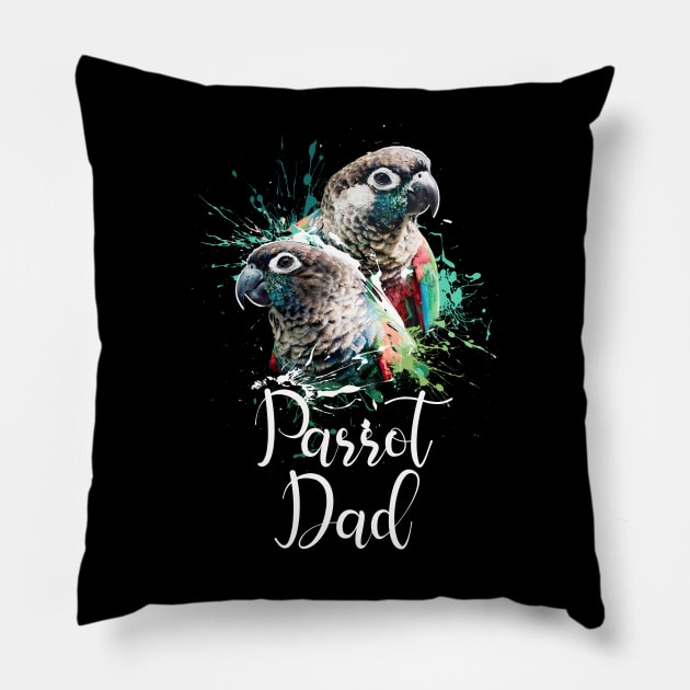 Crimson Bellied Conure Color Splatter Parrot Dad Black Pillow by BirdNerd