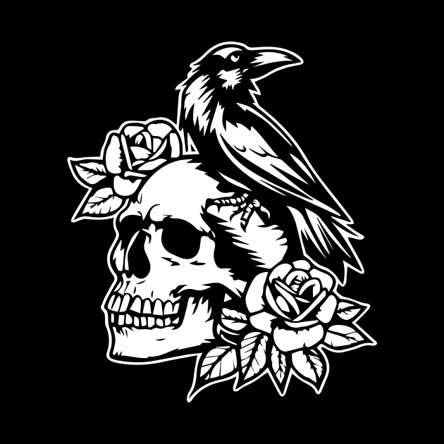 raven on skull tattoo design by lkn