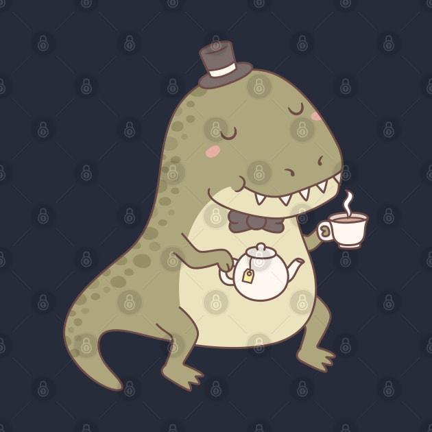 Cute Dinosaur Trex with Teapot and Tea by rustydoodle