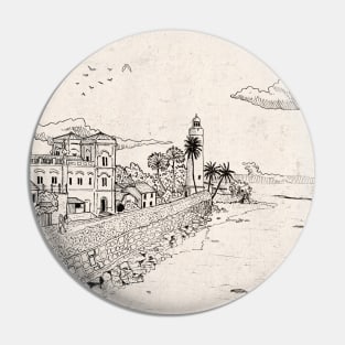 Galle Dutch Fort Sri Lanka Landscape Pen and Ink Illustration Pin