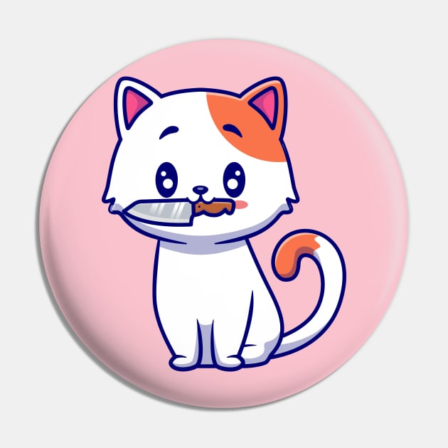 Cute Cat With Knife Cartoon Pin by Catalyst Labs