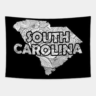 Mandala art map of South Carolina with text in white Tapestry