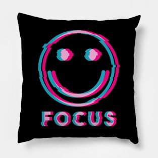 Glitch Smiley Face Focus (pink and blue glitch) Pillow