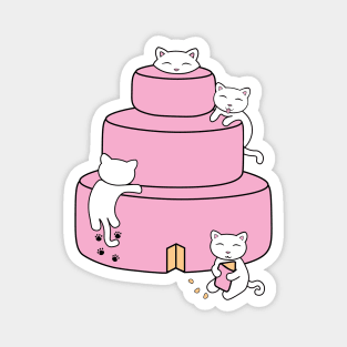 Cute cats climbing on a pink happy birhtday cake Magnet