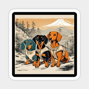 Doxie Dogs Brotherhood Backpacking Vintage Dachshund Sausage Dogs Magnet