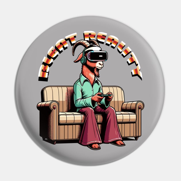 Goat Gamer - Virtual Retro Escape Pin by TimeWarpWildlife