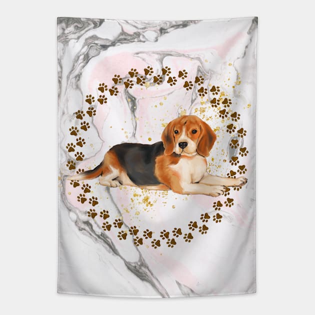 Beagle Paw Prints and Marble Background Tapestry by Family Heritage Gifts