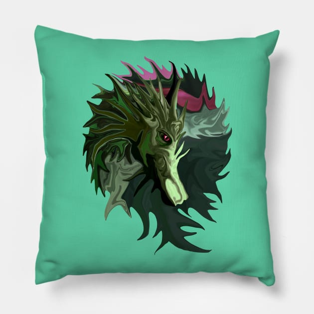 Watermelon Tourmaline Dragon Pillow by distortionart