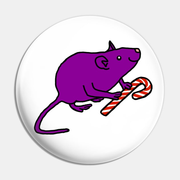 Purple Rat holding Candy Cane at Christmas Pin by ellenhenryart