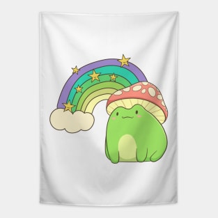 Cottagecore Frog Rainbow With Mushroom Hat Tapestry