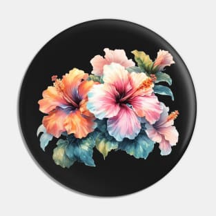 Luscious Tropical Watercolor Hibiscus Flower Pin